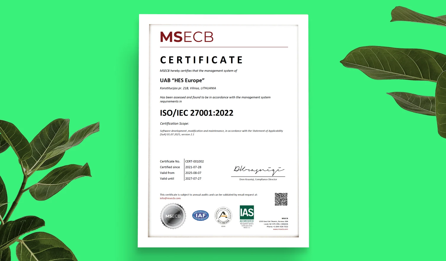 ISO certificate 2022