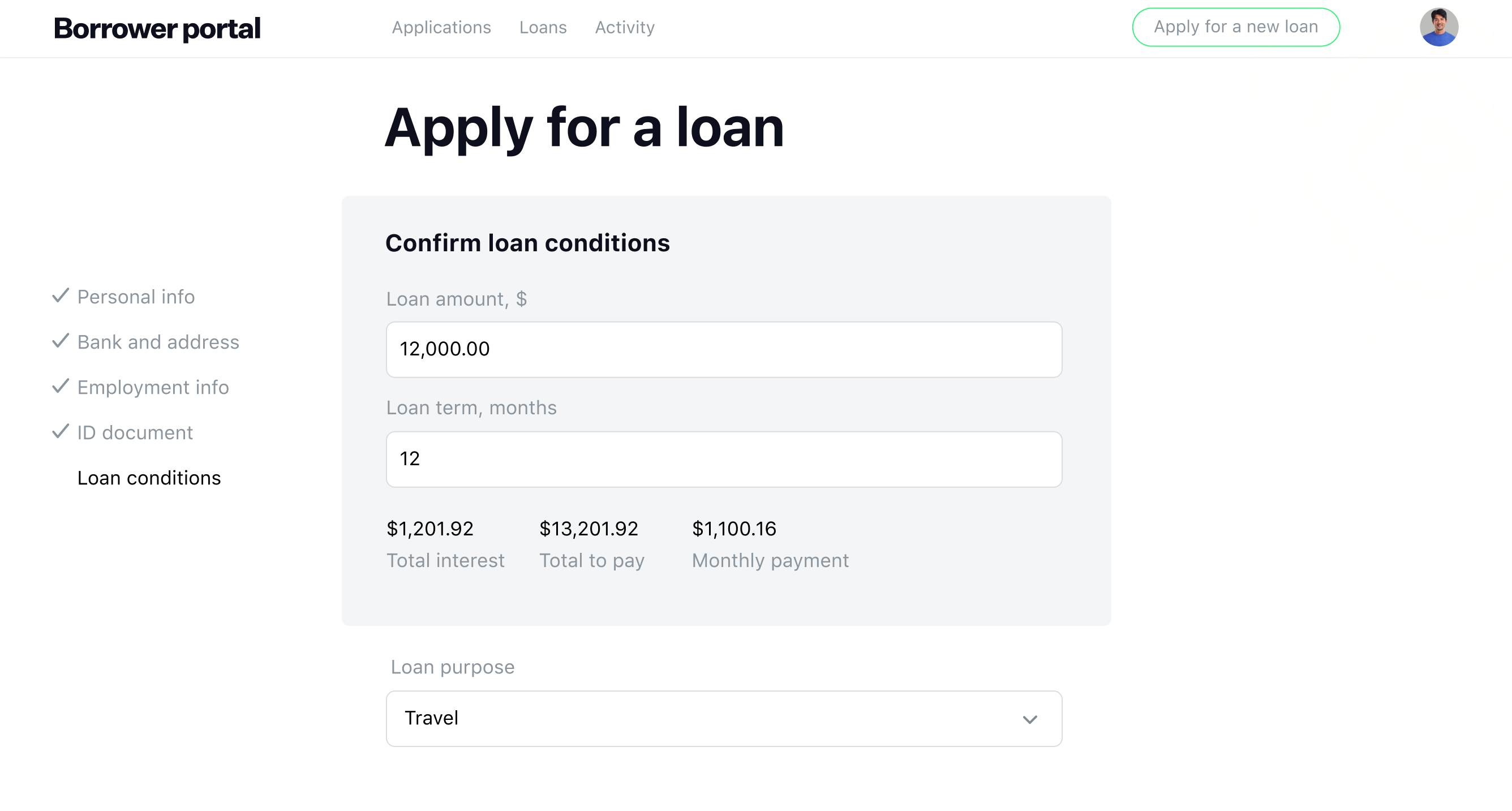 Consumer Loan Origination Software Interface