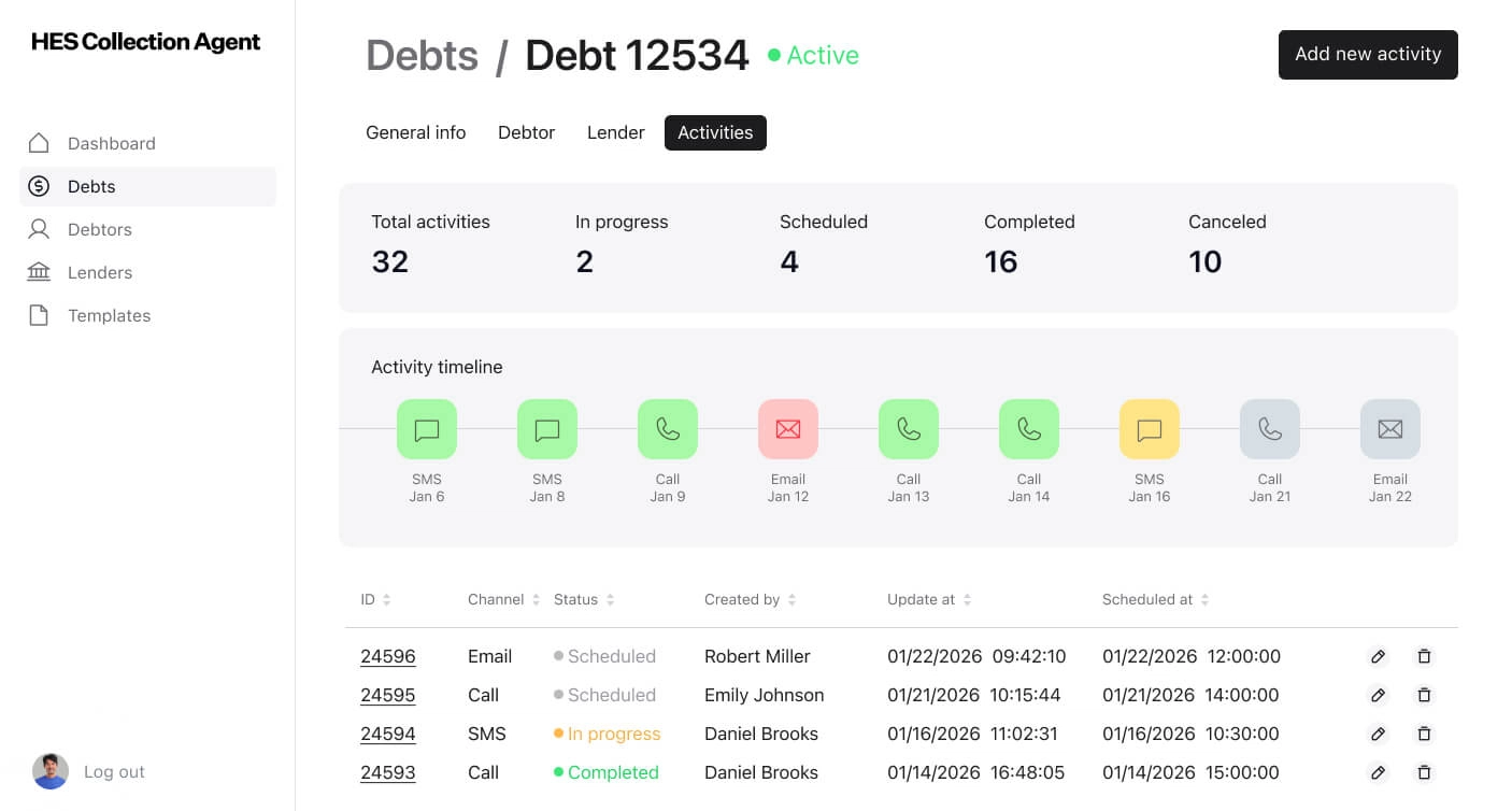 Activities_HES debt collection engine
