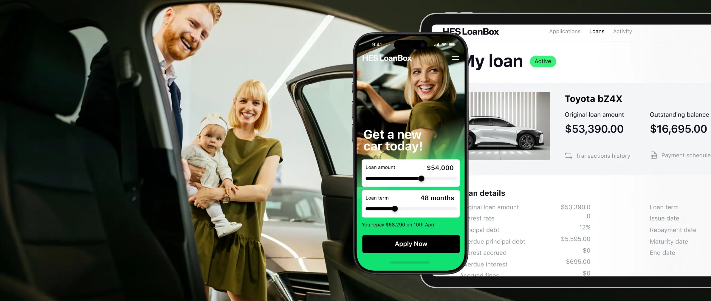 HES LoanBox auto finance software dashboard for banks and dealers
