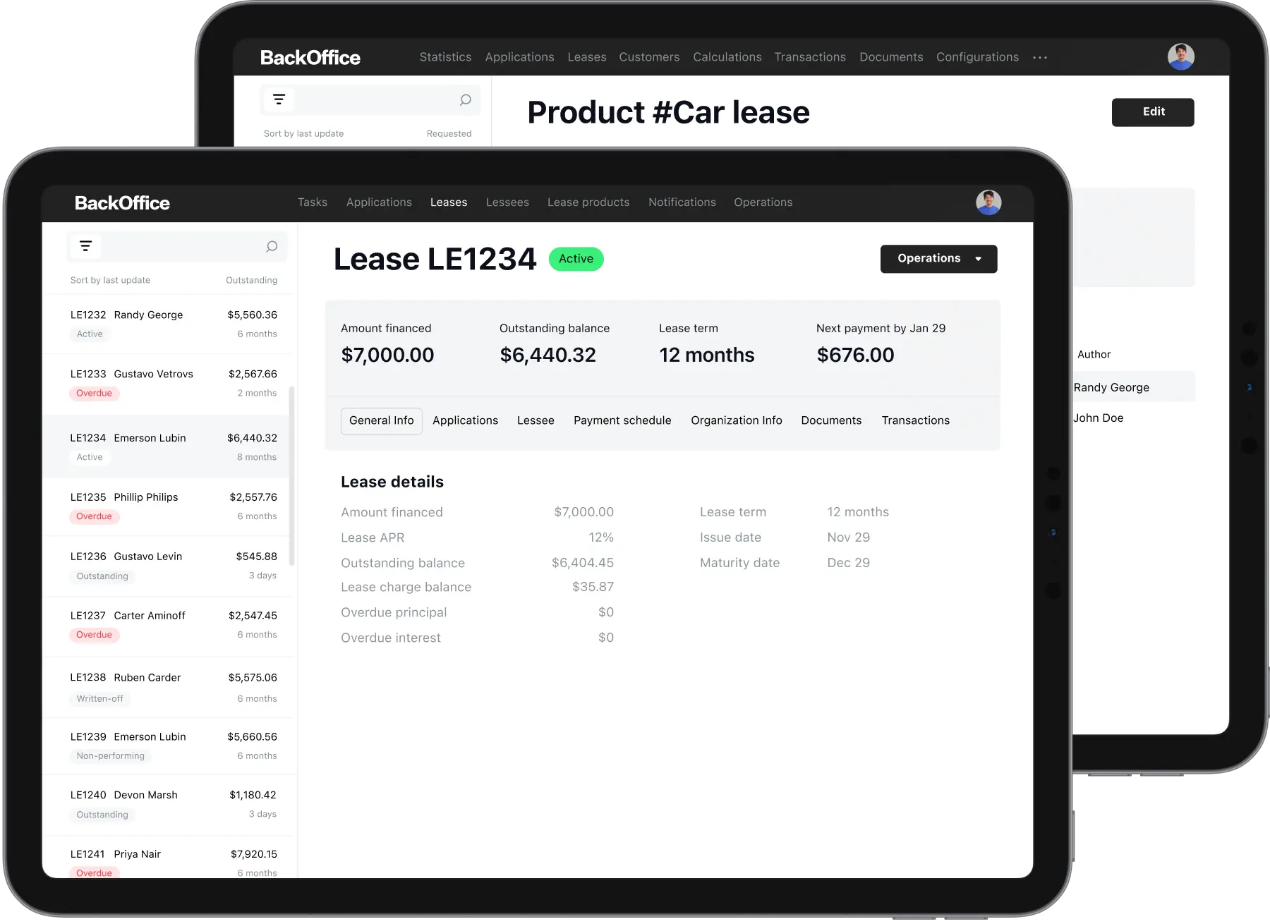 contract servicing dashboard view